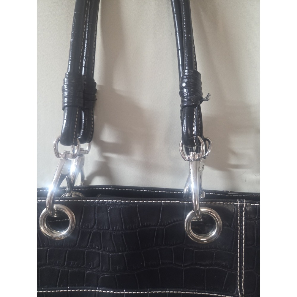 Wilsons Leather Women Handbag Black Leather Croc Embossed Inner Pockets Tote Bag - Picture 2 of 8